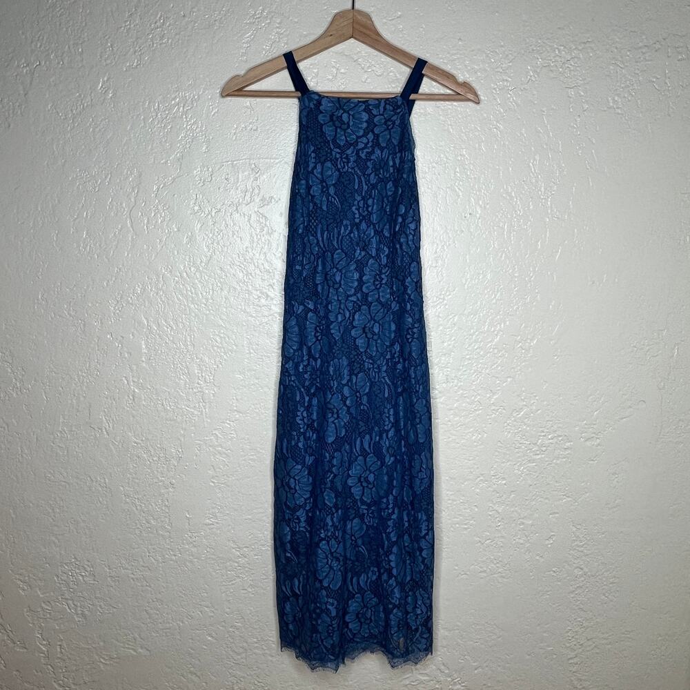 Lulus Women's Wishful Wanderings Blue Lace Halter Bodycon Midi Dress Size Medium - Picture 2 of 9